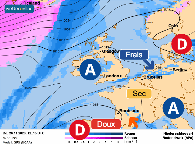 Carte de prévisions d'europe du Jeudi 26 novembre 2020