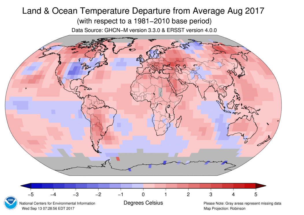 Image d'illustration pour Août 2017 sur le podium des plus chauds selon la NASA et NOAA 