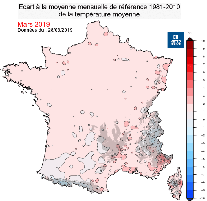 Image d'illustration pour Bilan météo détaillé de mars 2019 sur 33 villes