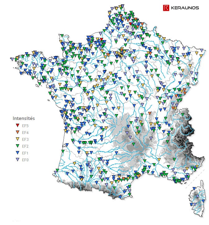 Image d'illustration pour Tornades en France : 597 cas recensées et 167 cas très probables